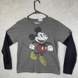 Disney Shirt Boys Large Gray Long Sleeve Crewneck Cotton Jersey Mickey Mouse